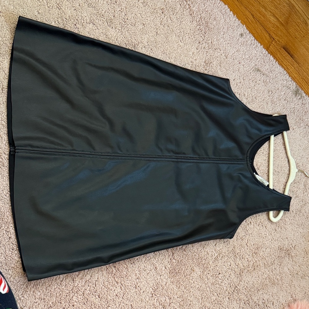 Black Sleeveless Faux Leather Jumper Dress